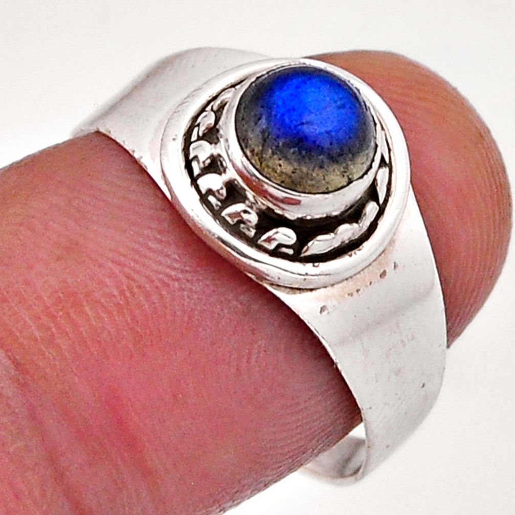 925 silver 1.01cts solitaire natural blue labradorite round ring size 8 n50039