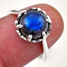 925 silver 4.90cts solitaire natural blue labradorite round ring size 8 n51977