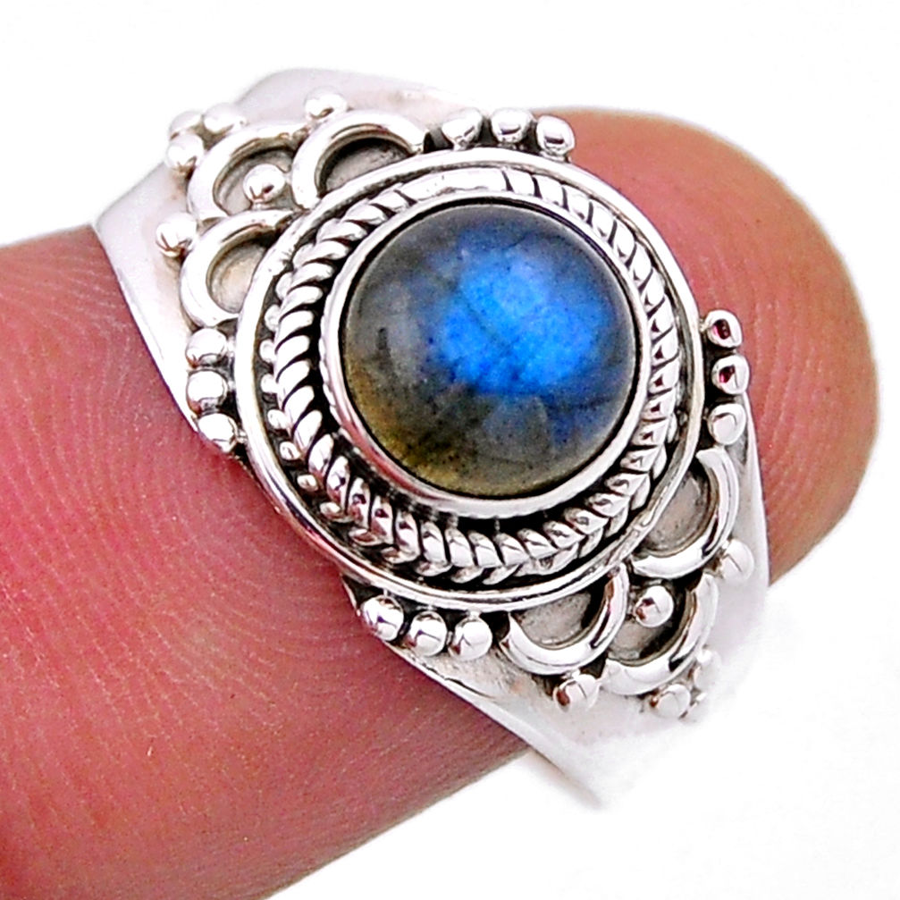 925 silver 2.47cts solitaire natural blue labradorite round ring size 8 n53839