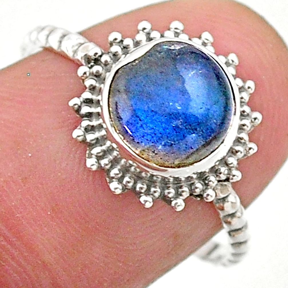 925 silver 2.46cts solitaire natural blue labradorite round ring size 8 t25294