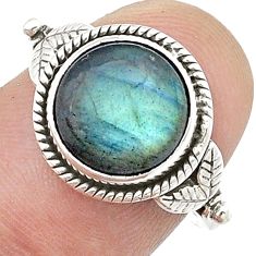 925 silver 4.84cts solitaire natural blue labradorite round ring size 8 u55640