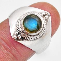 925 silver 2.56cts solitaire natural blue labradorite round ring size 8 y88180