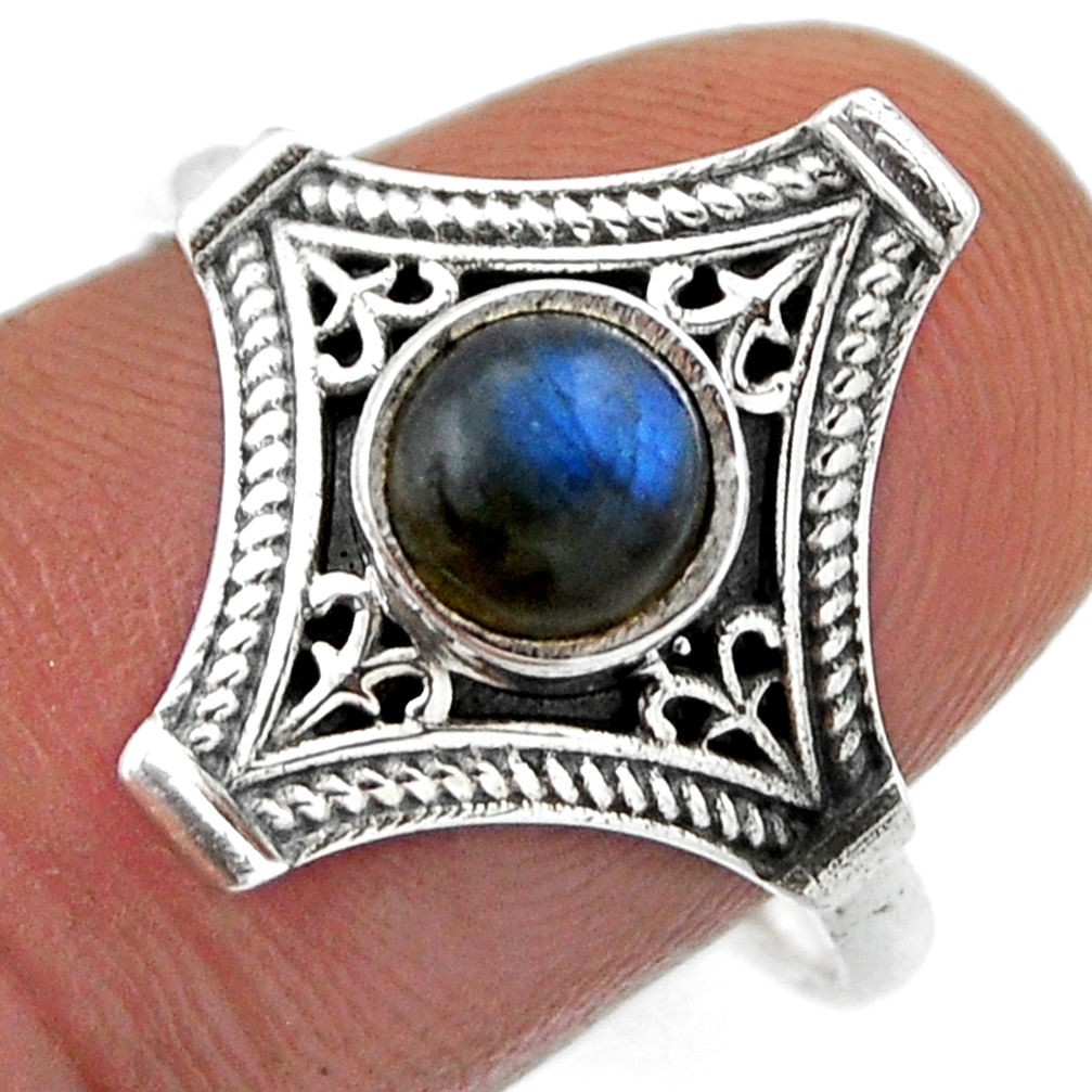 925 silver 1.14cts solitaire natural blue labradorite round ring size 9 n45723