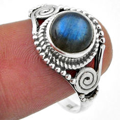925 silver 3.26cts solitaire natural blue labradorite round ring size 9 n45776
