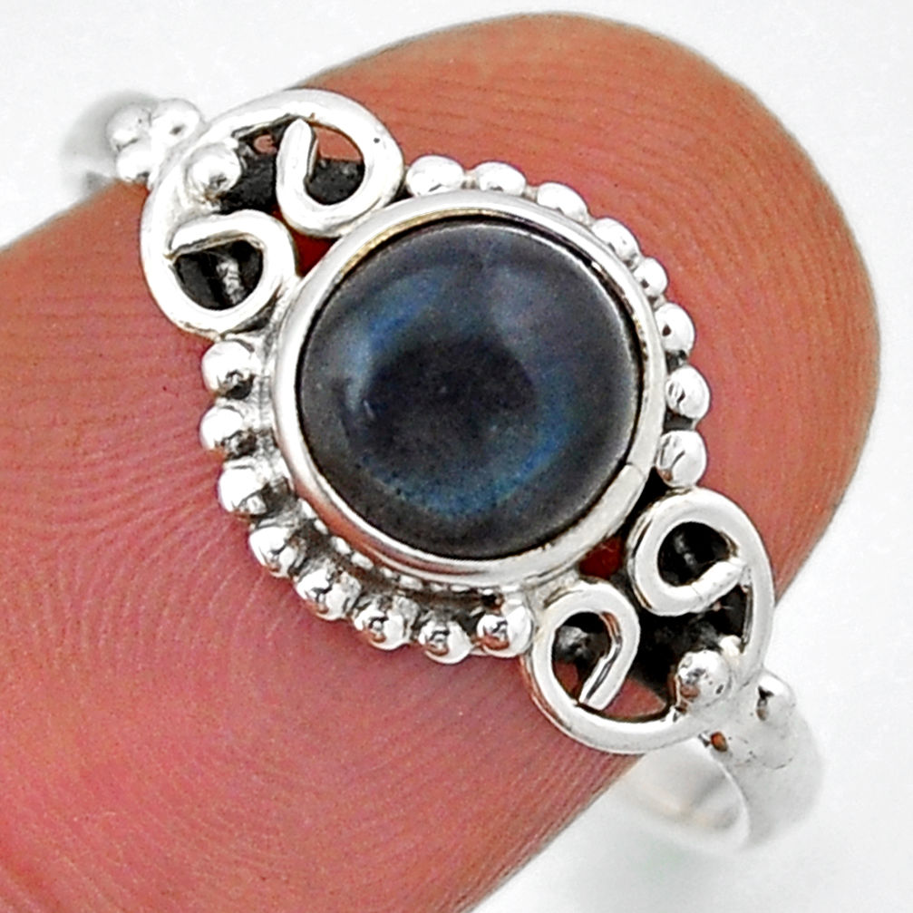 925 silver 2.71cts solitaire natural blue labradorite round ring size 9 n47415