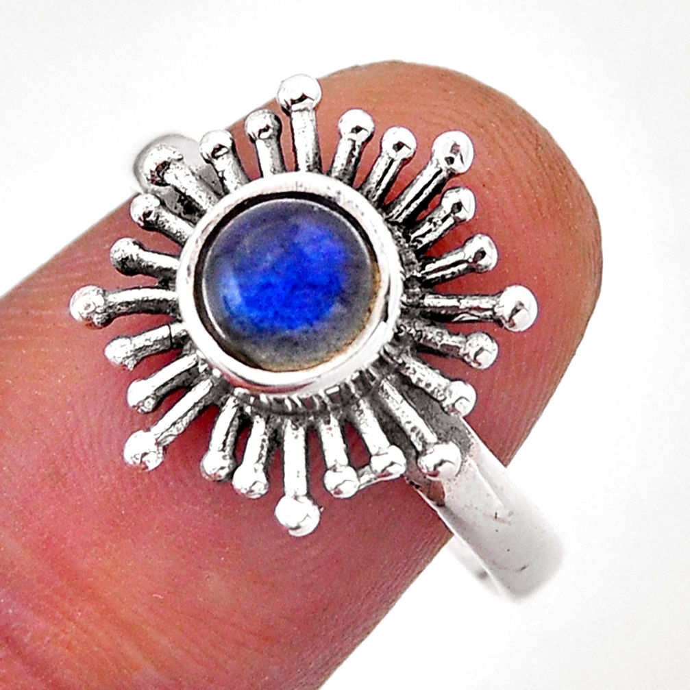 925 silver 1.07cts solitaire natural blue labradorite round ring size 9 n50900
