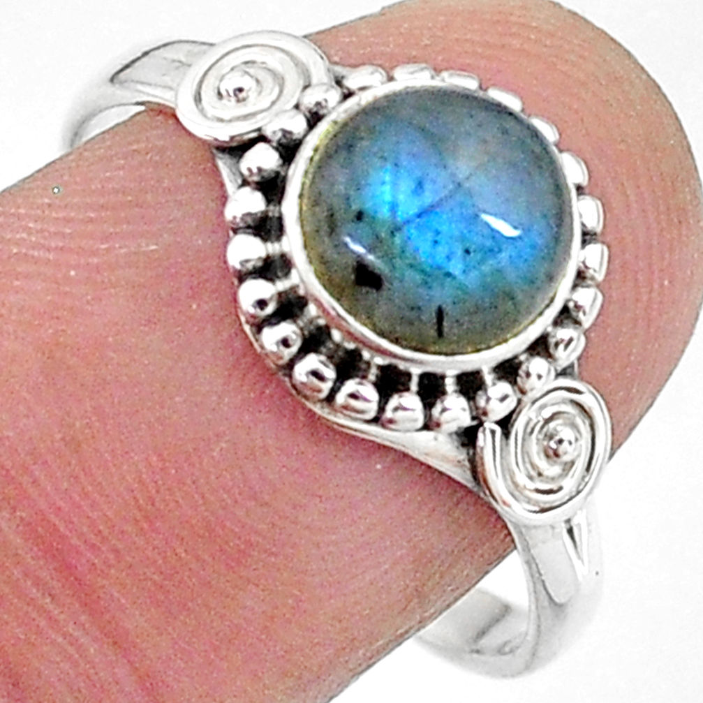 925 silver 2.78cts solitaire natural blue labradorite round ring size 8.5 t11284