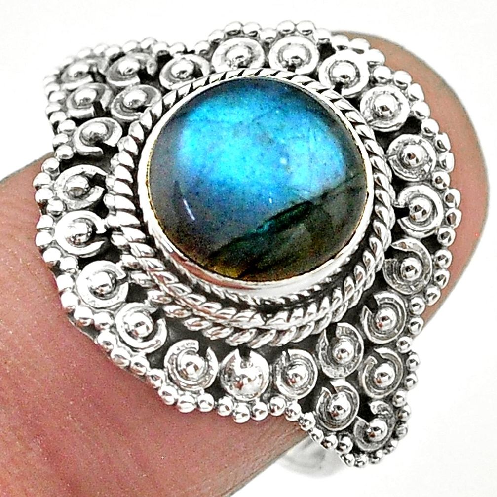 925 silver 4.98cts solitaire natural blue labradorite round ring size 7.5 t20138