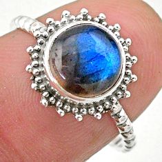 925 silver 2.73cts solitaire natural blue labradorite round ring size 7.5 t25295