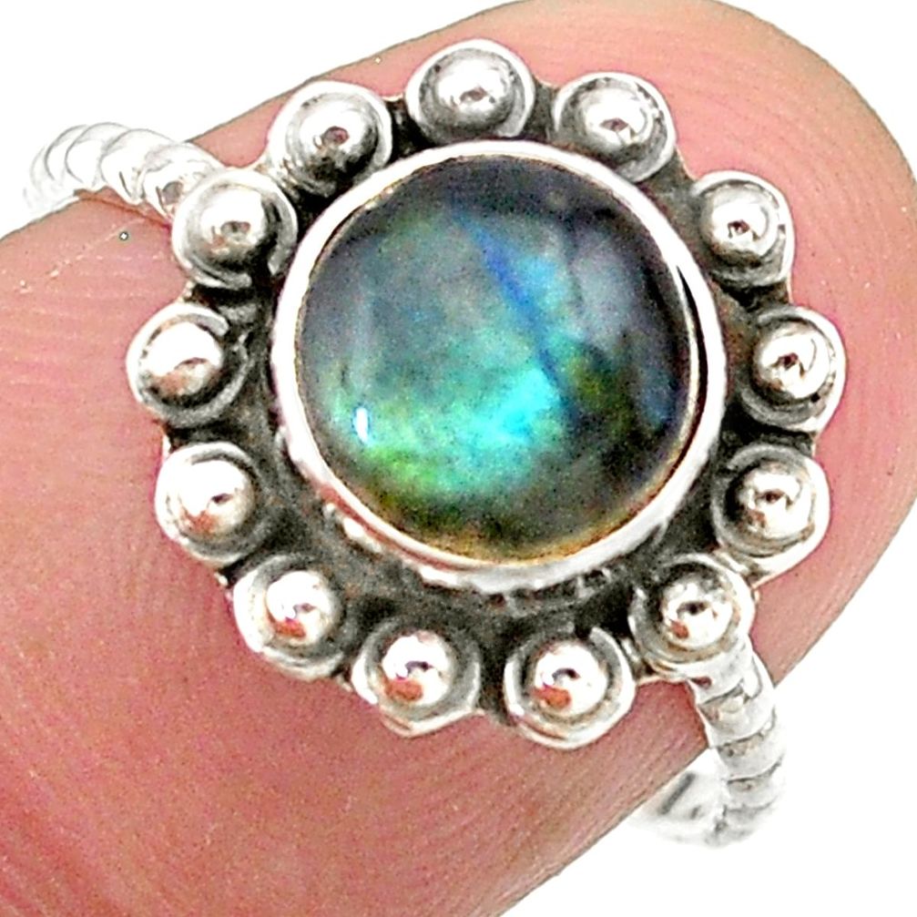 925 silver 2.60cts solitaire natural blue labradorite round ring size 7.5 t25352