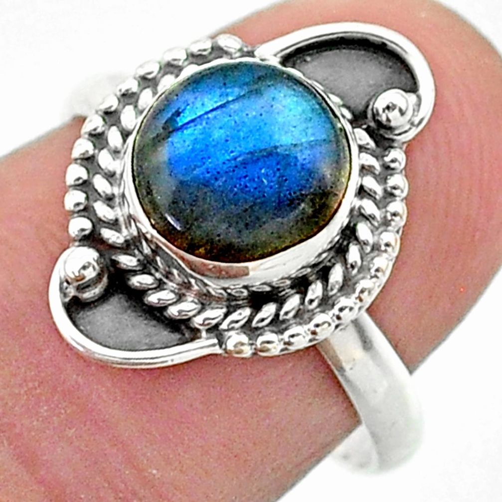 925 silver 2.75cts solitaire natural blue labradorite round ring size 7.5 t26156