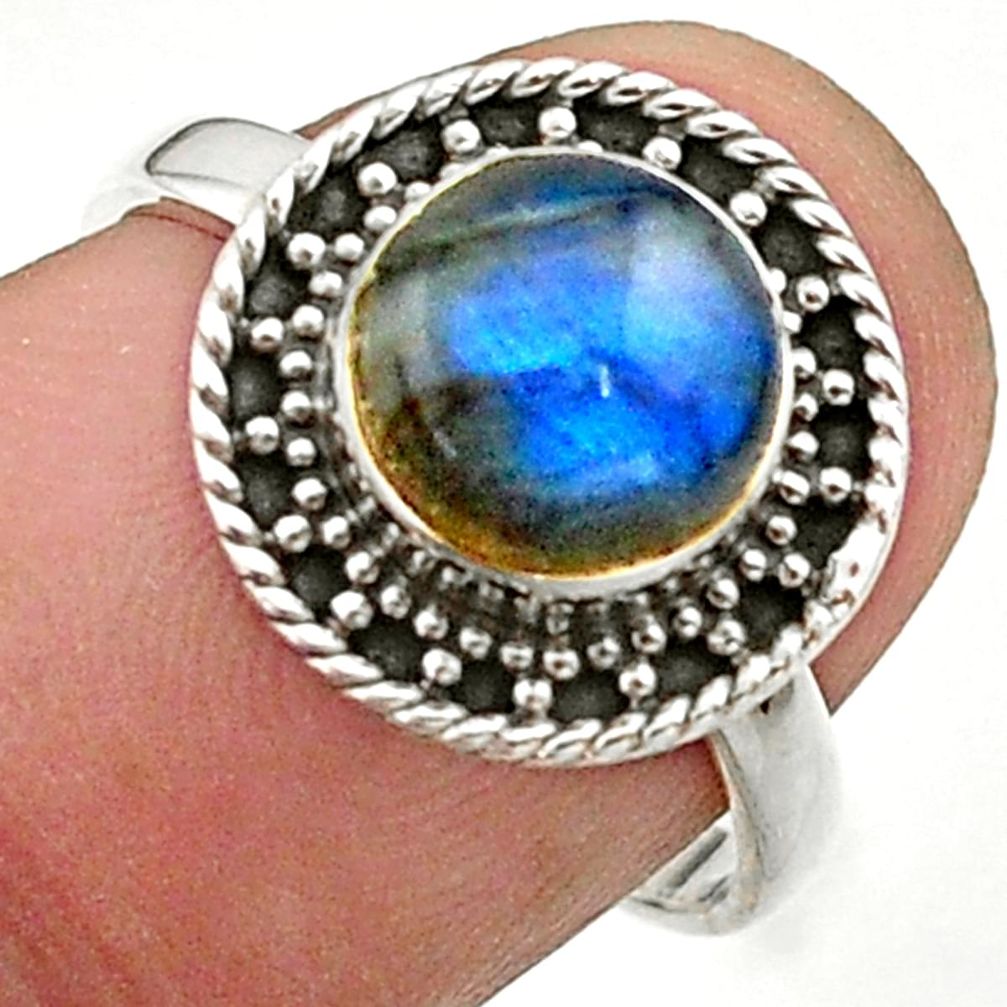 925 silver 3.31cts solitaire natural blue labradorite round ring size 7.5 t41375