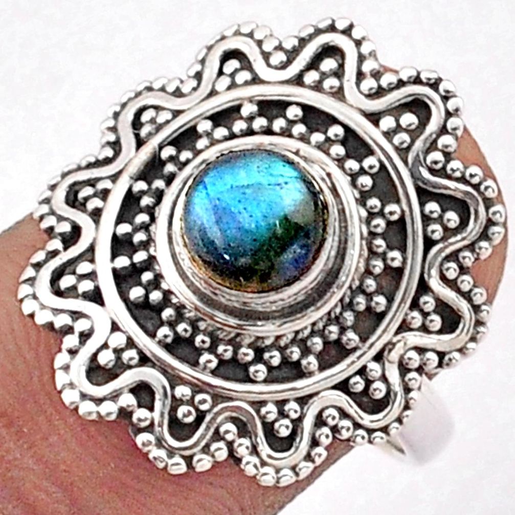 925 silver 0.98cts solitaire natural blue labradorite round ring size 7.5 t84555