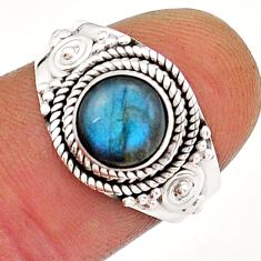 925 silver 2.28cts solitaire natural blue labradorite round ring size 6.5 y18498