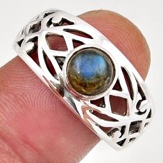 925 silver 1.09cts solitaire natural blue labradorite round ring size 8.5 y45818