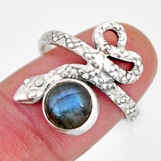 925 silver 3.10cts solitaire natural blue labradorite snake ring size 7 y72857