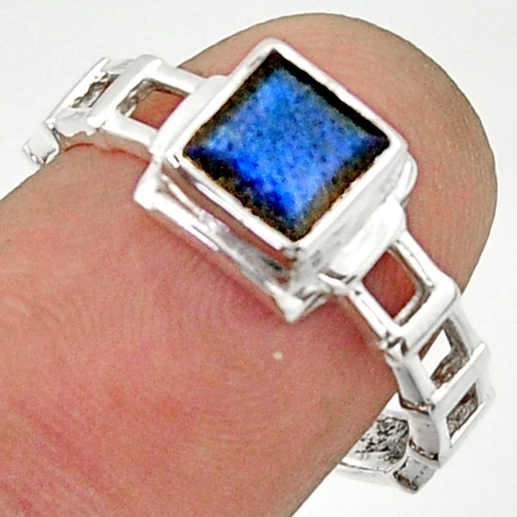 925 silver 1.30cts solitaire natural blue labradorite square ring size 7 r40620