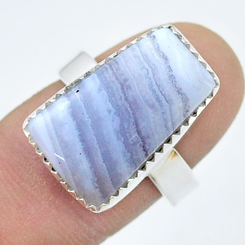925 silver 12.36cts solitaire natural blue lace agate fancy ring size 7.5 u45934