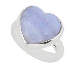 925 silver 6.05cts solitaire natural blue lace agate heart ring size 5 y75812