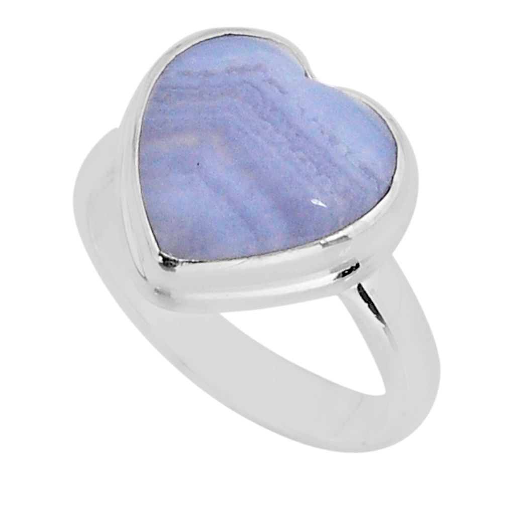 925 silver 6.55cts solitaire natural blue lace agate heart ring size 7 y75453