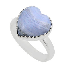 925 silver 5.64cts solitaire natural blue lace agate heart ring size 7 y88584