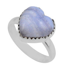 925 silver 6.27cts solitaire natural blue lace agate heart ring size 8 y88640