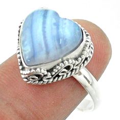 925 silver 6.83cts solitaire natural blue lace agate heart ring size 8.5 t55928