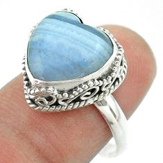 925 silver 6.78cts solitaire natural blue lace agate heart ring size 7.5 t55934