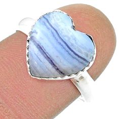 925 silver 5.68cts solitaire natural blue lace agate heart ring size 8.5 u45995