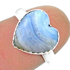 925 silver 5.68cts solitaire natural blue lace agate heart ring size 7.5 u45996