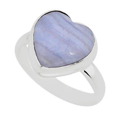 925 silver 5.95cts solitaire natural blue lace agate heart ring size 7.5 y75810