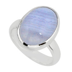 925 silver 6.47cts solitaire natural blue lace agate oval ring size 5 y75465