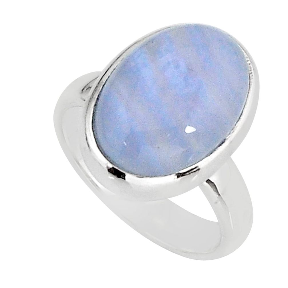 925 silver 6.55cts solitaire natural blue lace agate oval ring size 4.5 y75422