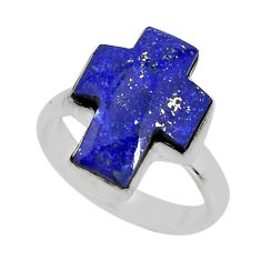 925 silver 8.85cts solitaire natural blue lapis lazuli cross ring size 7 y77377
