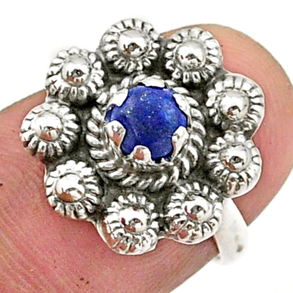 925 silver 0.82cts solitaire natural blue lapis lazuli flower ring size 6 t40716