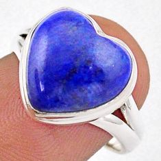 925 silver 6.62cts solitaire natural blue lapis lazuli heart ring size 7 t96759