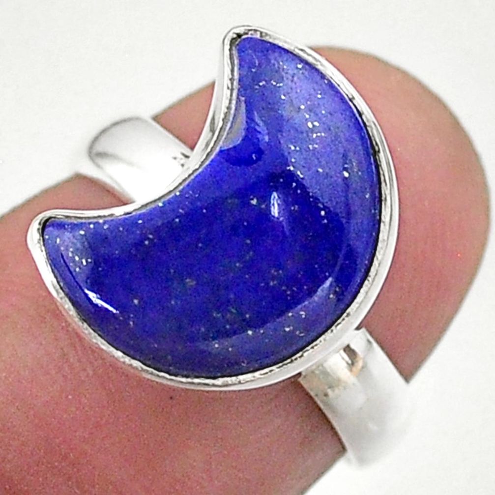 925 silver 5.23cts solitaire natural blue lapis lazuli moon ring size 6 t47795