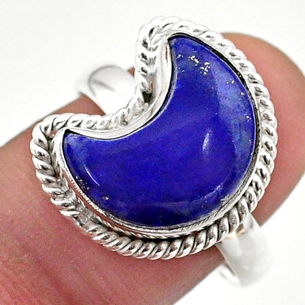 925 silver 6.02cts solitaire natural blue lapis lazuli moon ring size 9 t47647