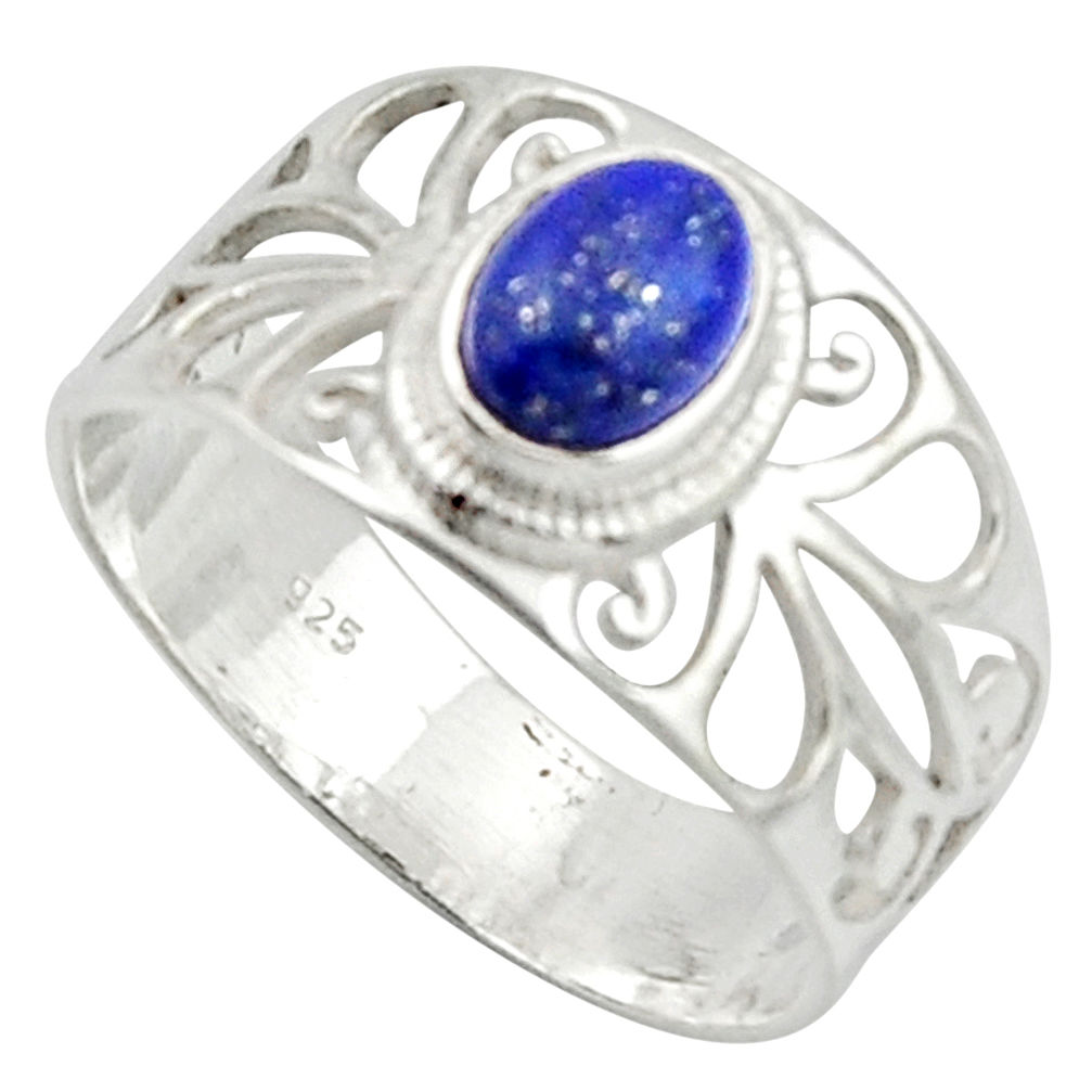 925 silver 1.56cts solitaire natural blue lapis lazuli oval ring size 7.5 r40823