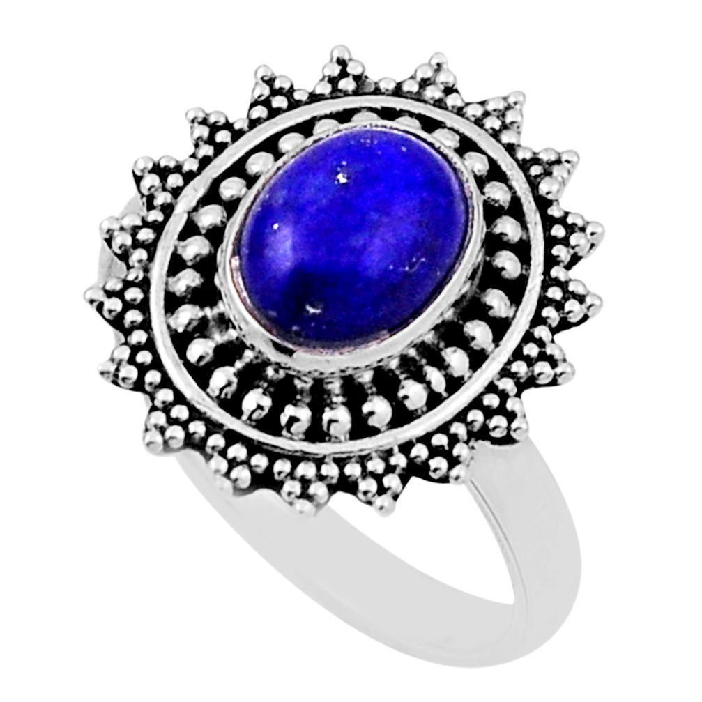 925 silver 2.90cts solitaire natural blue lapis lazuli oval ring size 7 n30468