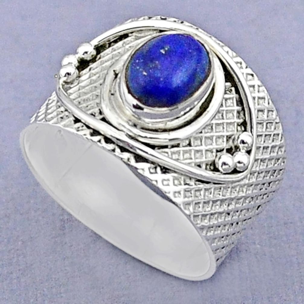 925 silver 2.02cts solitaire natural blue lapis lazuli oval ring size 7 t37213