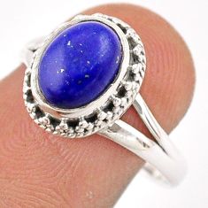 925 silver 3.05cts solitaire natural blue lapis lazuli oval ring size 7 t84406