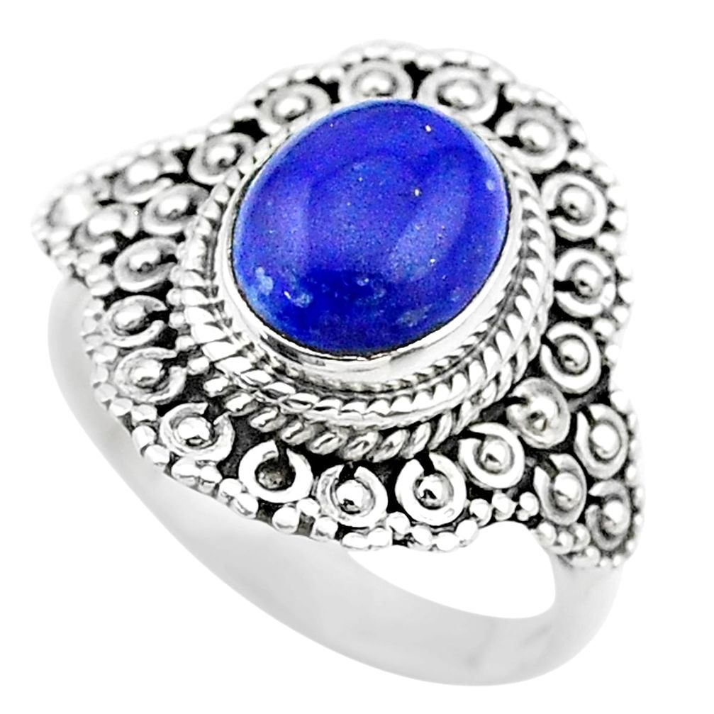 925 silver 4.37cts solitaire natural blue lapis lazuli oval ring size 8 t20127