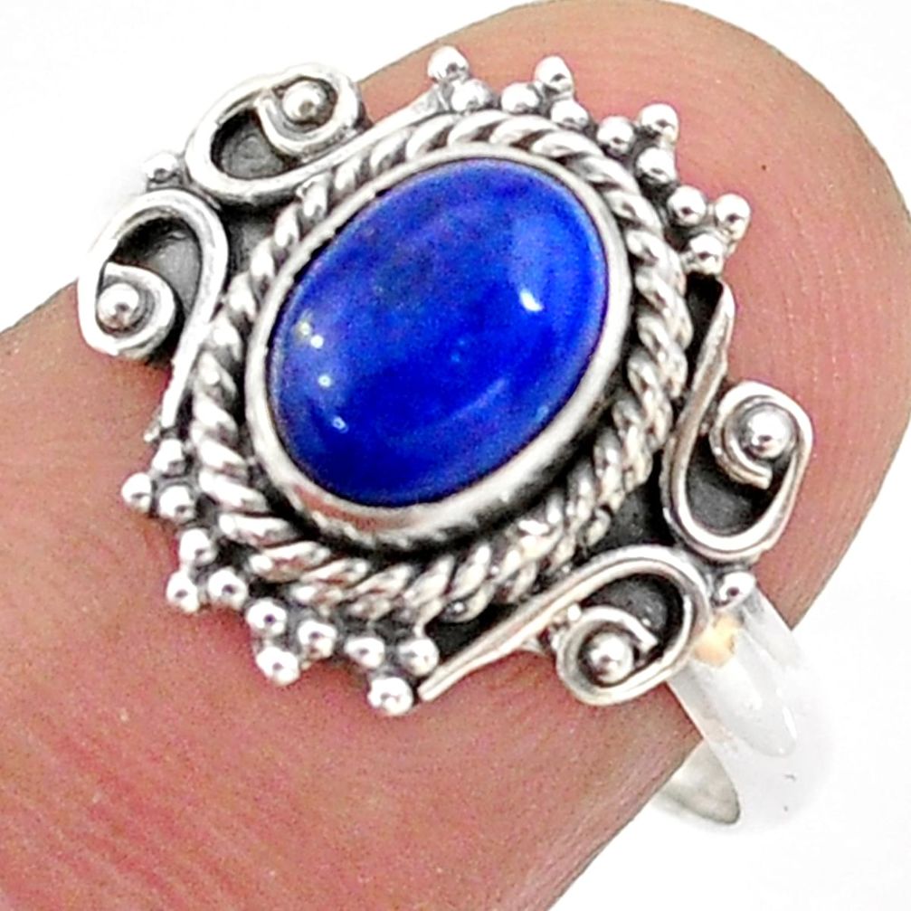 925 silver 2.06cts solitaire natural blue lapis lazuli oval ring size 8 t43968
