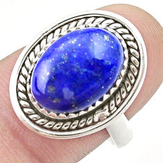 925 silver 6.68cts solitaire natural blue lapis lazuli oval ring size 8 u39426