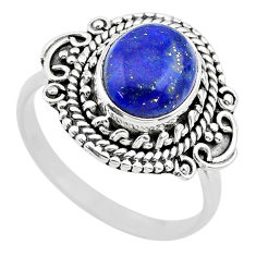 925 silver 4.19cts solitaire natural blue lapis lazuli oval ring size 9 t20104