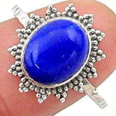 925 silver 4.05cts solitaire natural blue lapis lazuli oval ring size 8.5 t25328