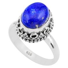 925 silver 4.03cts solitaire natural blue lapis lazuli oval ring size 6.5 t27267