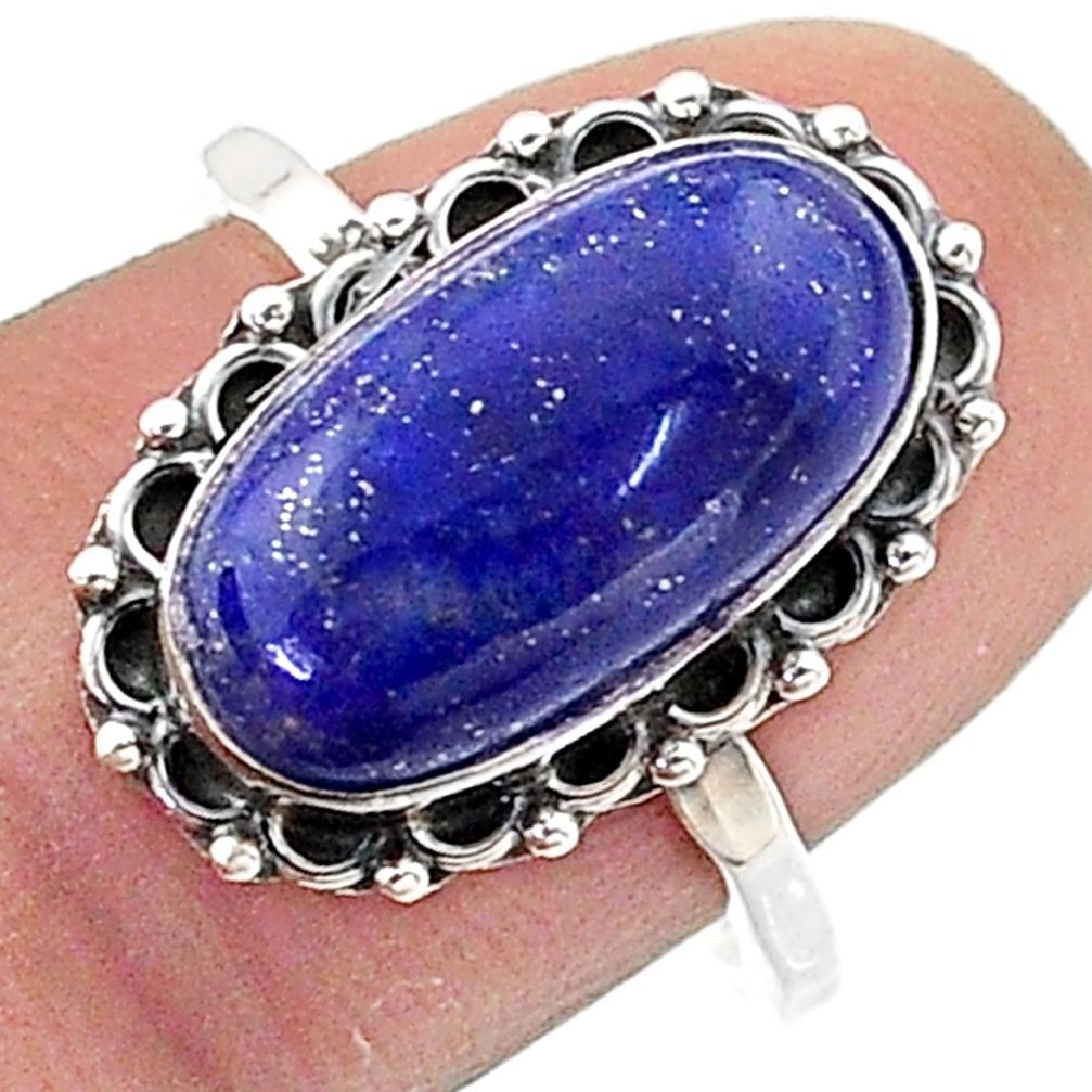 925 silver 6.03cts solitaire natural blue lapis lazuli oval ring size 7.5 t67965