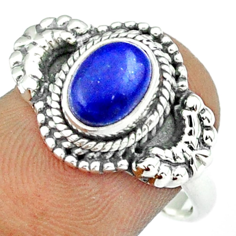 925 silver 2.01cts solitaire natural blue lapis lazuli oval ring size 7.5 u7586